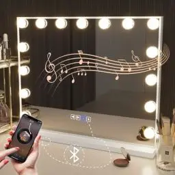 Produktbild: Hansong Bluetooth Hollywood Spiegel mit 15 LED Lampen Schminkspiegel mit Beleuchtung und Bluetooth Kosmetikspiegel mit Beleuchtung USB für Schlafzimmer