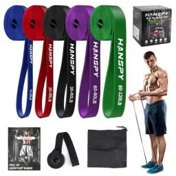Produktbild: HANSPY Widerstandsbänder Set Fitnessbänder 5 Stufen Klimmzugbänder für Männer und Frauen Fitness Übungsbänder für Krafttraining, Heimgymnastik, Physiotherapie, Yoga, Klimmzug-Hilfsbänder mit Türanker