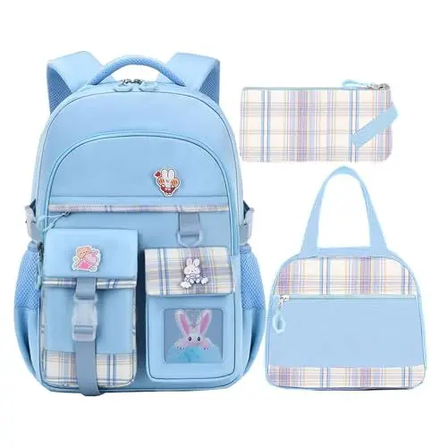 Produktbild: HANXIUCAO Schulrucksack Mädchen, Wasserabweisend und Atmungsaktiv Ranzen Mädchen für 1. bis 5. Klasse mit Laptopfach, Blau