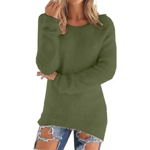 Produktbild: cashmere pullover damen Fleecepullover Teddy Fleece Pullover Einfarbig Langarm Rundhals Sweatshirt ohne Kapuze Warm Kuscheliger Plüsch Winterpullover Lässige Pulli damen sweatshirt ohne kapuze