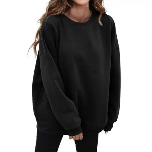 Produktbild: HANXIULIN Sweatshirt Damen Oversized Sweatshirt Oversized Pullover Rundhals Langarmshirt Herbst Winter Pulli Frauen Winterpullover Baumwolle Casual Langarm Oberteile Locker Tops Damen Pullover