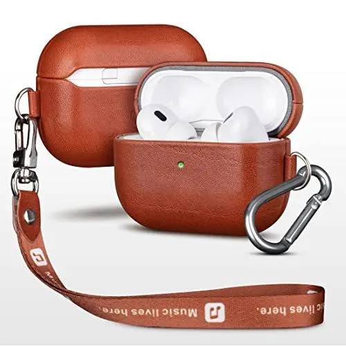 Produktbild: Haobobro (Custom Series) AirPods Pro 2. Generation Hülle 2022 - AirPods Pro 2 Leder Case Leather Cover - AirPods Pro 2 Ledercase Schutzhülle - Lederhülle mit Trageband und Karabiner - Braun