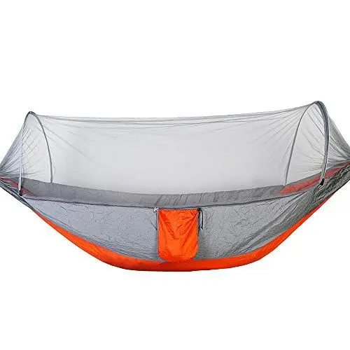 Produktbild: Haofy Doppelte Tragbare Camping-Hängematte mit Moskitonetz, Bequem, Kompakt für Reisen (Grauorange (graues Netz))