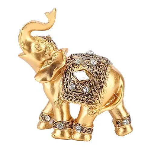 Produktbild: Haofy Elefant Figur Gold Elefant Statue Skulptur Sammlerfigur, Glück Feng Shui Ornament Figur Home Office Auto Sammlerstück Reichtum Wohnkultur(9 * 9cm)