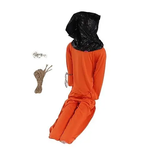 Produktbild: Haofy Halloween-Gefangenenkostüm, Handschellen, Orangefarbenes Gefängnis-Jumpsuit-Kostüm mit Schwarzem Taschenüberzug, Halloween-Gefangener
