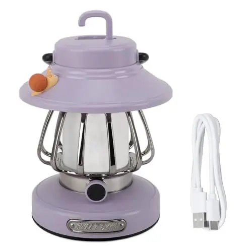 Produktbild: Haofy Retro Wiederaufladbare Campinglaterne, Dimmbare 3-stufige Farbtemperatur, Campingleuchte, Zeltlampe, Tragbare LED-Zeltleuchte, Notlicht für Camping (Purple)