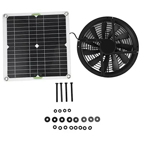 Produktbild: Haofy Solarpanel Lüfter Kit, 10 Zoll 100 W Solarlüfter mit Solarpanel, Wasserdichter Solar Abluftventilator für Kleine Hühnerställe, Schuppen, Kriechkeller, Haustierhäuser, Fensterauspuff