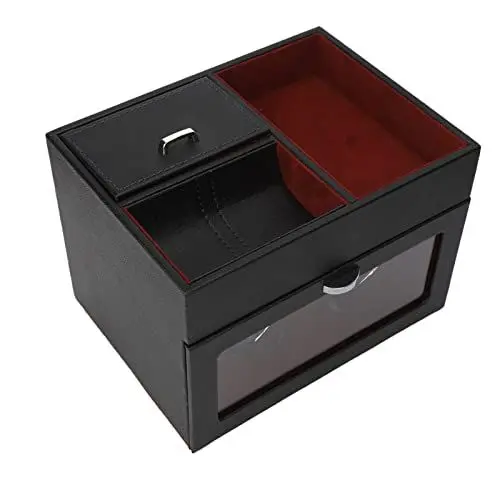 Produktbild: Haofy Uhrenbeweger 2, Vertikaler Doppelkopf-Automatik-Uhrenbeweger, Mikrofaser-Box, Leder, Höhenverstellbar, für Automatikuhren (EU-Stecker Wine RED)