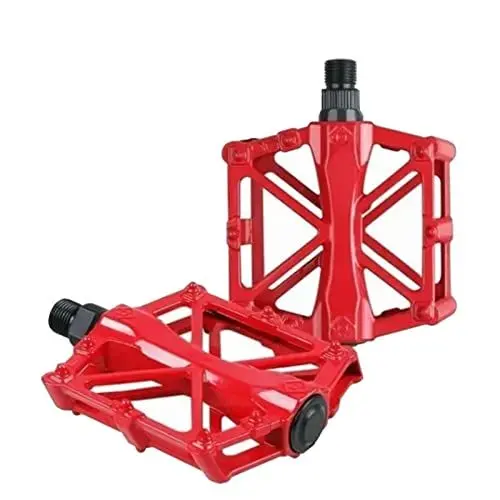 Produktbild: HAOHIZE Mountainbike-Pedale, Aluminiumlegierung, stabiles Hohldesign, geringes Gewicht, hohe Festigkeit, breiter Rennrad-Pedalsatz (Rot)