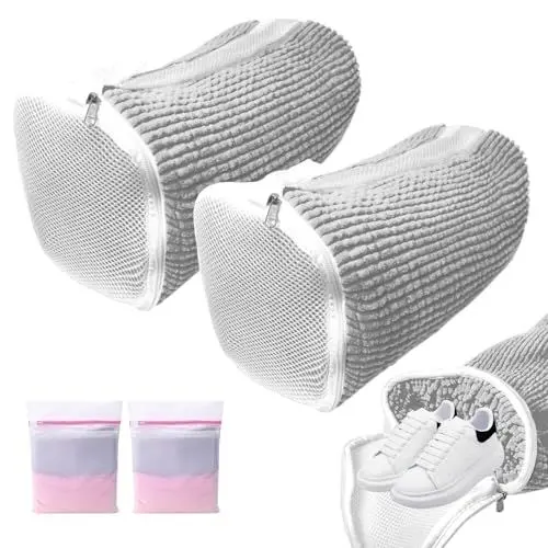 Produktbild: Schuhwaschbeutel Waschmaschine, 4 Stück Schuh Waschbeutel für Waschmaschine, 2 Stück Schuh Waschbeutel mit 2 Stück Waschbeutel, Wiederverwendbarer Schuhe Waschbeutel, 360° Reinigung, für Turnschuhe