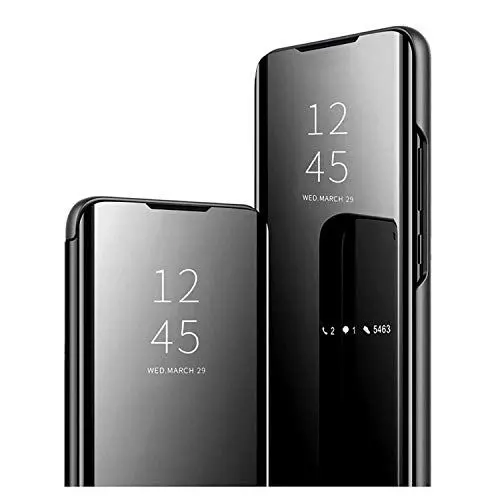 Produktbild: HAOYE Hülle für Samsung Galaxy S23 Ultra 5G, Spiegel Smart View Handyhülle PC/PU Premium Leder Flip Case Cover, Stand Mirror Schutzhülle mit Klappbarer Ständer. Schwarz