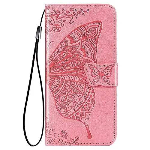 Produktbild: HAOYE Hülle für VIVO Y16, Schmetterling PU/TPU Leder Magnetische Flip Handyhülle mit Kartensteckplätzen/Standfunktion, Anti-Rutsch Schutzhülle. Pink