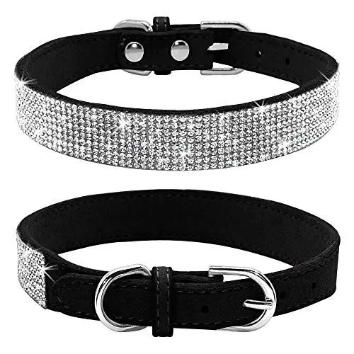 Produktbild: haoyueer Hundehalsband mit Strasssteinen, glitzernd, weiches Wildleder, für Hunde und Katzen