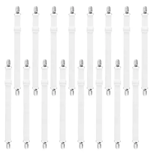 Produktbild: HAOYULUO 16 Stück Verstellbarer Bettlakenspanner,Bettlakenspanner Elastische,Bettlaken Spanngurte Geeignet für Sofas, Glatte Bügelbretter und Bettlakenbefestigungen (Weiß)