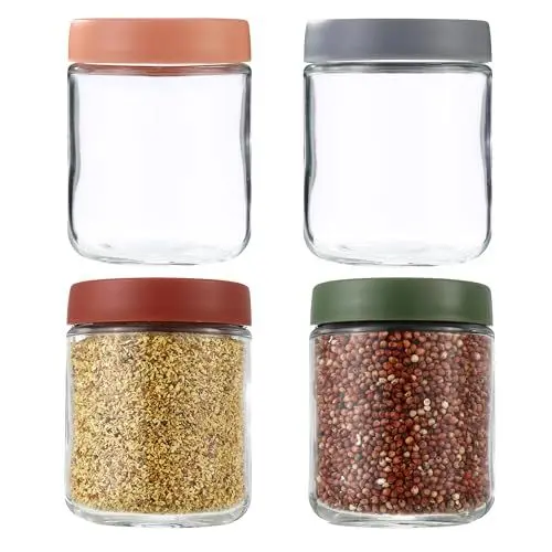 Produktbild: 4 Pack Overnight Oats Gläser, 500ml Einmachgläser mit Schraubdeckel, Schraubgläser mit Deckel, Geeignet zur Aufbewahrung von Haferflocken, Joghurt, Salatdressing, Kaffeebohnen, Gewürzen (Farbe)