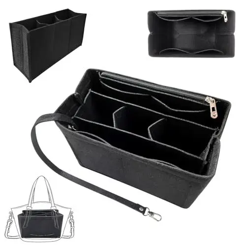 Produktbild: Hap Tim Geldbörse Organizer Einsatz für Handtaschen, Weiche Filz Tasche Organizer für Tote Tasche, Tote Bag Organizer Einsatz mit 10 Taschen und Schlüsselanhänger(TB-M-DG-EU)