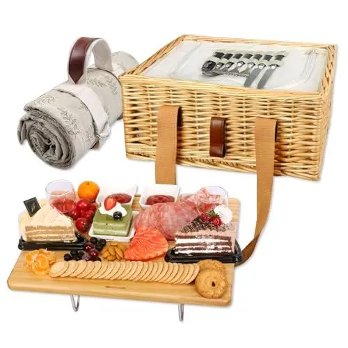 Produktbild: Hap Tim Wicker Picnic Basket for 2 with Mini Folding Wine Picnic Table & Large Insulated Cooler Bag & Cutlery Service Kits for 2 Person, Couples Gifts, Wedding Gifts (Y2307-2-CM)