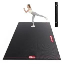 Produktbild: HAPBEAR Yogamatte XXL- Extra Groß Breit Sportmatte Fitnessmatte Rutschfest 213x152/183x122x0.8cm Dicke,Hoher Dichte Ultra Haltbar PVC, Gymnastikmatte mit Fitnessbänder,Schuhfreundlich-Schwarz