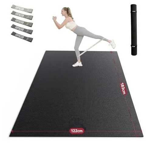 Produktbild: HAPBEAR Yogamatte XXL- Extra Groß Breit Sportmatte Fitnessmatte rutschfest 213x152/183x122x0.6cm Dicke,Hoher Dichte Ultra Haltbar PVC, Gymnastikmatte mit Fitnessbänder,Schuhfreundlich