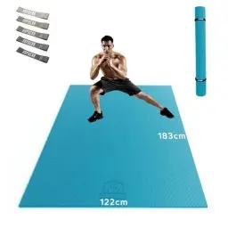 Produktbild: HAPBEAR Yogamatte XXL- Extra Groß Breit Sportmatte Fitnessmatte Rutschfest 183x122x0.8cm Dicke,Hoher Dichte Ultra Haltbar PVC, Gymnastikmatte mit Fitnessbänder,Schuhfreundlich-Blau