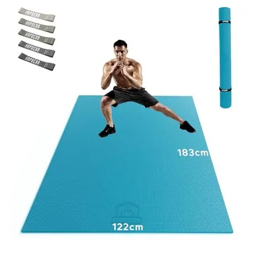 Produktbild: HAPBEAR Yogamatte XXL- Extra Groß Breit Sportmatte Fitnessmatte Rutschfest 183x122x0.8cm Dicke,Hoher Dichte Ultra Haltbar PVC, Gymnastikmatte mit Fitnessbänder,Schuhfreundlich-Blau