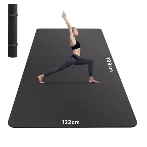 Produktbild: HAPBEAR Yogamatte XXL- Extra Groß Breit Yoga Matte, TPE Sportmatte Fitnessmatte rutschfest 183cm x116cmx6mm Dicke,Ultra Haltbar, Gymnastikmatte für Pilates, Gym, Zuhause, Workout- Schwarz