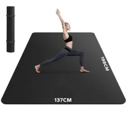 Produktbild: HAPBEAR Yogamatte XXL- Extra Groß Breit Yoga Matte, TPE Sportmatte Fitnessmatte rutschfest 198cm x137cmx6mm Dicke, Ultra Haltbar, Gymnastikmatte für Pilates, Gym, Zuhause, Workout - Schwarz