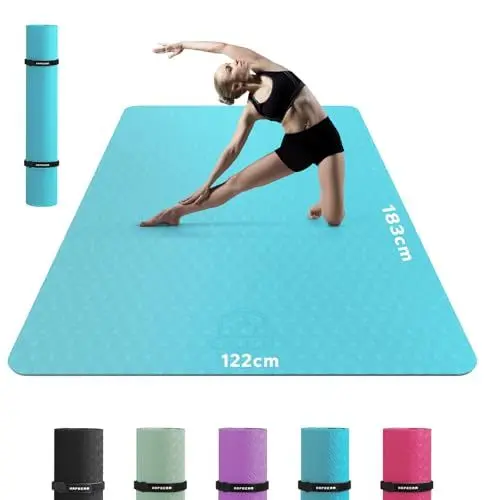 Produktbild: HAPBEAR Yogamatte XXL- Extra Groß Breit Yoga Matte, TPE Sportmatte Fitnessmatte rutschfest 183cm x122cmx6mm Dicke,Ultra Haltbar, Gymnastikmatte für Pilates, Gym, Zuhause, Workout- Blauer See