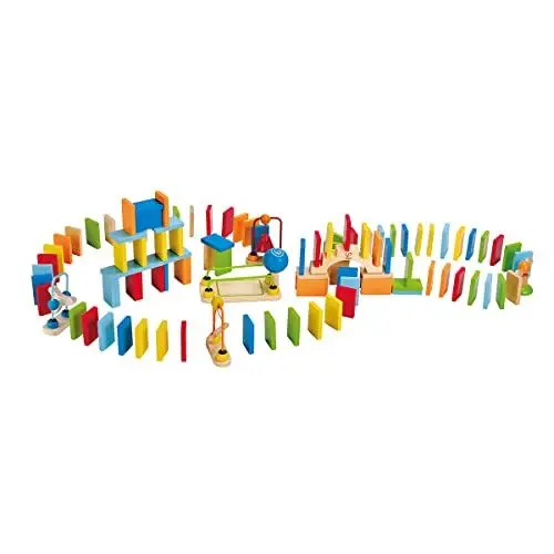 Produktbild: Hape Domino-Set aus Holz | Preisgekröntes Set aus Dominosteinen für Kinder, 107 stabile Dominosteine für vergnügliches Bauen und Stapeln