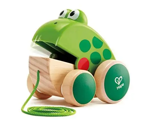 Produktbild: Hape Nachziehfrosch Fridolin von Hape | Holzfrosch Fliegen fressendes Nachzieh-Spielzeug für Kleinkinder, leuchtende Farben