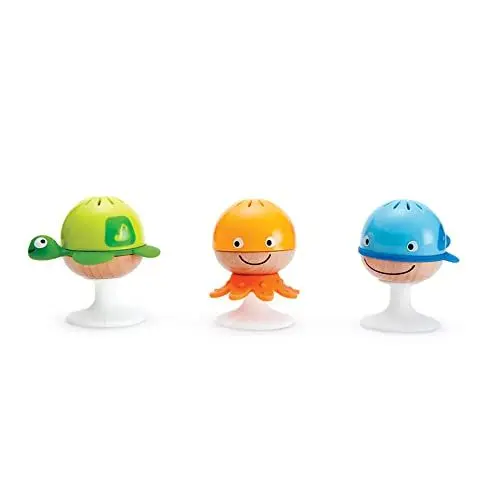 Produktbild: Hape Saugnapf Rasselset | Drei Tiere mit Beißringelementen, Schildkröte, Krake und Wal | Lern-Spielzeug ab 0 Monaten