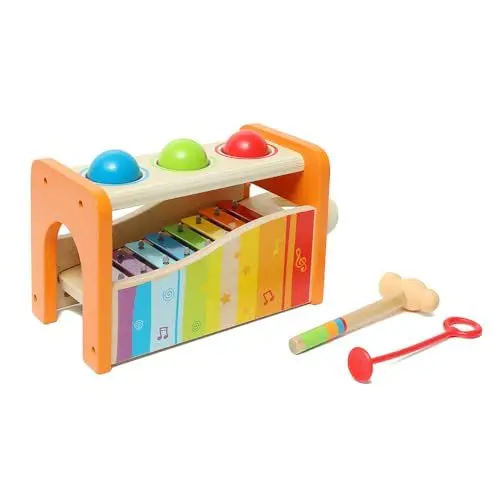 Produktbild: Hape Xylophon und Hammerspiel mit ausziehbarem Xylophon, multifunktionales Holzspielzeug, ab 12 Monaten