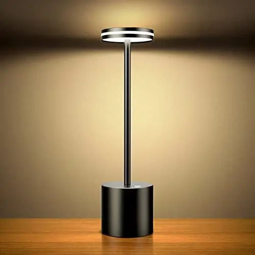 Produktbild: Hapfish LED Tischlampe Kabellos Akku, 5000mAh Touch Tischleuchte Dimmbar, Batteriebetrieben Aufladbar, Aluminium, 3 Farbtemperatur, für Outdoor Nachttisch Esstisch Schreibtisch – Schwarz