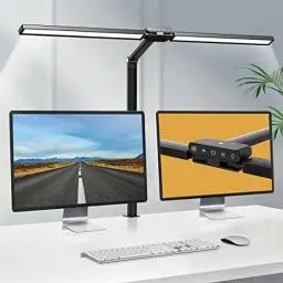 Produktbild: Hapfish Schreibtischlampe LED mit Klemmbar, 24W Super Lange Dimmbar Schreibtischleuchte mit Doppelter Lichtquelle, mit Lichtsensor, 5 Farbtemperatur, Tischlampe für Büro, Monitor, Studio
