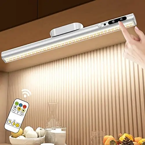 Produktbild: Hapfish Unterbauleuchte Küche LED Akku mit Bewegungsmelder, Schrankbeleuchtung mit Fernbedienung Magnet, Dimmbare Lichtleiste Batterie Kabellos, Batteriebetrieben Lampe für Spiegel Schreibtisch Wand