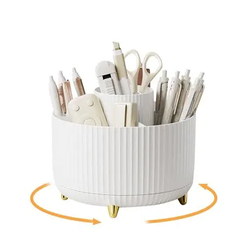 Produktbild: Haphome Schreibtisch Organizer Stiftehalter Drehbar Kinder - 360° Rotierende Stiftehalter Schreibtisch Organizer mit 5 Fächern Für Büro Schule Bleistift und Andere Schreibwaren Aufbewahrung
