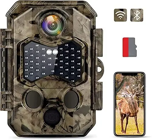 Produktbild: Hapimp Wildkamera WLAN 4K 48MP 125° Jagdkamera 0,1s Schnelle Trigger Geschwindigkeit Wildkamera mit Bewegungsmelder Nachtsicht Wildkamera Handyübertragung Bluetooth mit 32G Speicherkarte