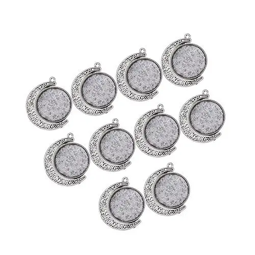 Produktbild: HAPINARY 10 Stk Cameo-Lünette Anhänger Tabletts mit rund Halsketten Schmuck drehbares doppelseitiges Tablett DIY Perlenanhänger für Halskette Armband Bastelbedarf rotieren