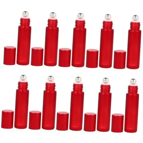 Produktbild: HAPINARY 10 Stück Rolle Gelbe Tintenrollerflasche aus Glas Quetschflasche Augencremeroller Tropffüllflasche edelstahlkugeln glasflasche Augenserum Flasche Rollflaschen für Öle Abs rot