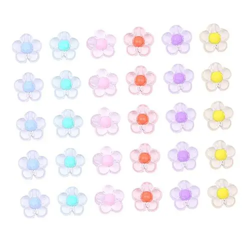 Produktbild: HAPINARY Schmuckherstellungszubehör 12 Mm Acrylperlen Blumen Gemischte Farben Beutel Mit 60 Stück