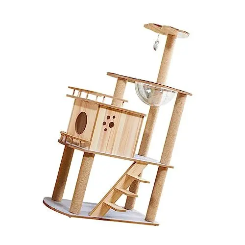 Produktbild: HAPINARY Großer Katzenkletterturm - Katzenbaum Aus Holz Mit Unterlage Und Kratzbaum Zum Entspannen