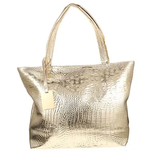 Produktbild: HAPINARY Große Kapazität Damen Handtasche Schultertasche Fashion Tote Bag Aus Kunstledergold für Schule Arbeit Einkaufen Elegante Cord Tasche mit Ausreichend Platz für Alle Essentials