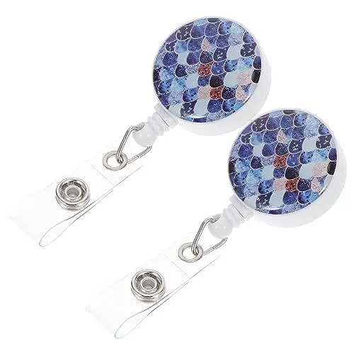 Produktbild: HAPINARY 2St Fischschuppen-Abzeichenhalter pocket clip fernrohre id badge holder flash Abzeichenrolle lustig einziehbarer Ausweishalter Kartenhüllenrollen ausziehbare Ausweishalter Abs Blue