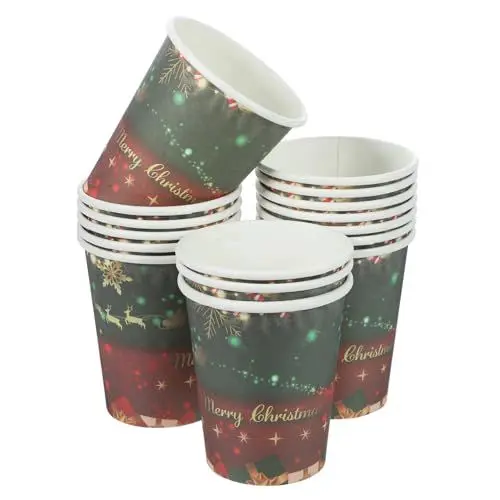 Produktbild: HAPINARY Set Mit 32 Einweg-pappbechern Weihnachtlich Gestaltete Kaffeebecher Aus Papier Verdickter Wasserhalter Für Partys