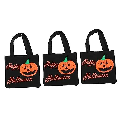 Produktbild: HAPINARY 3 Stück Halloween Einkaufstasche Halloween Süßigkeiten Aufbewahrungstasche Süßigkeiten Beutel Halloween Vliesstoff Tasche Süßigkeiten Keks Tasche Tragbare Halloween Tasche