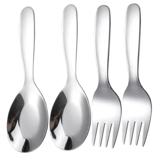 Produktbild: HAPINARY 4 Teiliges Und Löffel Set Geschirr Set Wiederverwendbares Geschirr Set Wiederverwendbares Besteck Löffel Set Küchenutensilien Edelstahl Besteck Servierlöffel