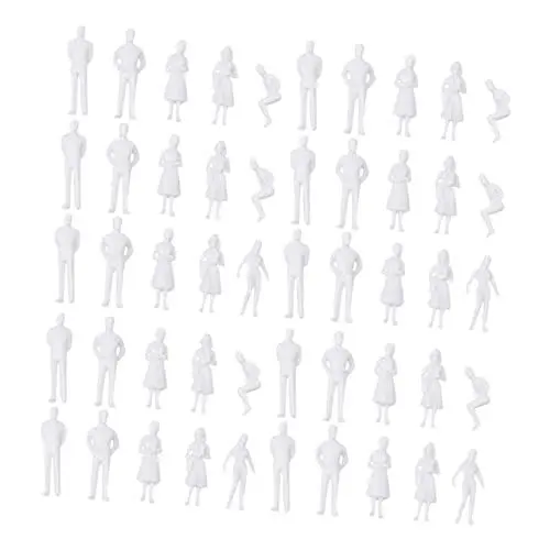 Produktbild: HAPINARY 50 Stück Modelleisenbahn-Sets Figur Sandkasten Miniaturen Kunststoff Menschen Weiß Unbemalt Architektonische Kleine Völker Figuren Statuette Mini-Leute-Modelle Miniaturfigur