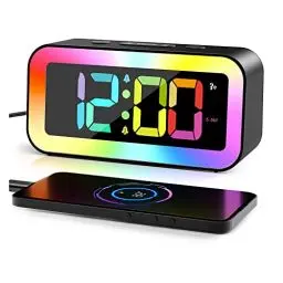 Produktbild: HAPPHOOH Wecker Digital, Wecker Kinder mit RGB-Nachtlicht, Wecker Laut für TiefschläFer, Nachttischwecker, Einstellbare Helligkeit, 12/24h, USB-Betrieben, Speicherfunktion, Schlummerfunktion