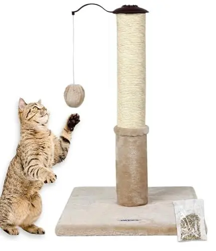 Produktbild: Happi N Pets 56CM Kratzbaum für Katzen, natürliche Sisal-Kratzbäume für Hauskatzen, mit drehbaren Hängebällen und Stabiler Basis, Kratzbäume für Kätzchen – SmokeyGray