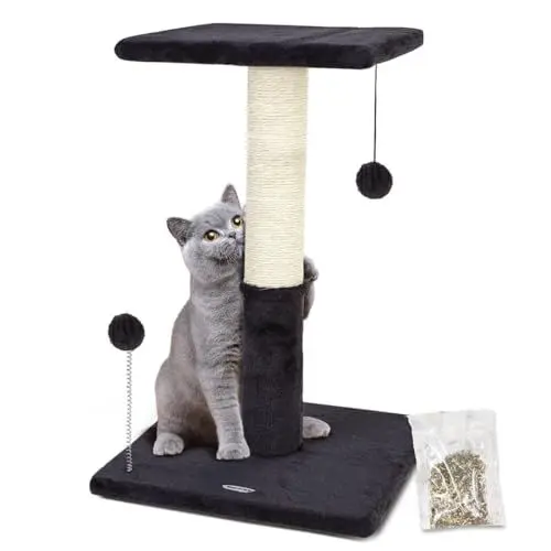 Produktbild: Happi N Pets 66CM Katzenkratzbaum, natürliche Sisal-Kratzbäume für Hauskatzen, Katzenbaum mit Plattform aus Plüsch 30 * 30 cm und Katzenspielzeugball, stabile Katzenkratzbäume für Kätzchen-Hellgrau